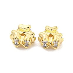 Golden Brass Micro Pave Clear Cubic Zirconia Charms, Cadmium Free & Nickel Free & Lead Free, Golden, 7x7.5x4mm, Hole: 1mm