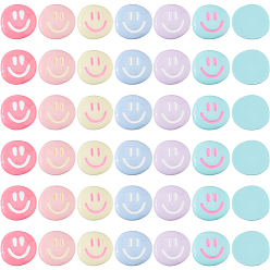 (52) Непрозрачная лаванда 60шт 6 цветные кабошоны из непрозрачной смолы, плоские круглые с улыбающееся лицо, с эмалью, разноцветные, 20x21.5x6 мм, 10 шт / цвет