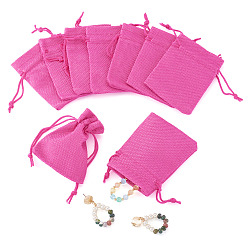 Темно-Розовый 20шт. прямоугольные упаковочные мешочки из полиэстера, имитирующие мешковину, на завязках, на Рождество, свадьба и упаковка поделки, темно-розовыми, 9x7 см