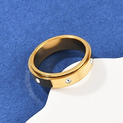 Золотой 304 вращающиеся кольца для пальцев из нержавеющей стали со стразами, Кольцо-спиннер для успокоения беспокойства, медитации, золотые, 6 мм, размер США 7 1/4 (17.5 мм)