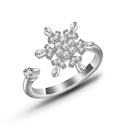 Снежинка Кубический цирконий, вращающееся открытое кольцо-манжета, платиновое латунное вращающееся кольцо для снятия стресса при тревоге, снежинка, 2.1 мм, размер США 8 (18.1 мм)
