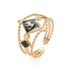 Золотой 304 кольцо из нержавеющей стали для сглаза, кольцо-манжета с широким ремешком из эмали в форме ромба для женщин, золотые, 3.5~15.5 мм, внутренний диаметр: американский размер 7 3/4 (17.8 мм)