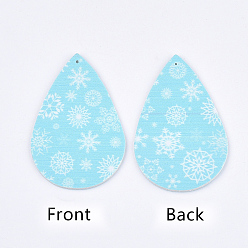 Licht Himmel blau Pu-Leder große Anhänger, Thema Weihnachten, Träne, Licht Himmel blau, 56x37x1.5 mm, Bohrung: 1.2 mm
