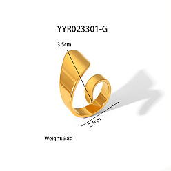 Настоящее золото 18K Геометрические 304 открытые манжетные кольца из нержавеющей стали с неровной формой, высококачественные, реальный 18 k позолоченный, внутренний диаметр: 21 мм