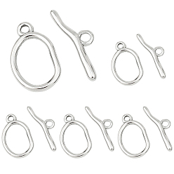 Нержавеющая Сталь Цвет 5 шт. 304 застежки-переключатели из нержавеющей стали, овальные, цвет нержавеющей стали, овальный : 25x15x2 mm, отверстие : 3 мм, 16.5x11 мм внутренним диаметром, бар: 28.5x8.5x2.5 mm, отверстие : 3 мм