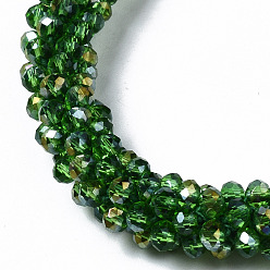 Green Faceted Transparent Glass Beads Stretch Bracelets, Rainbow Plated, Rondelle, Green, Inner Diameter: 2 inch(5cm)