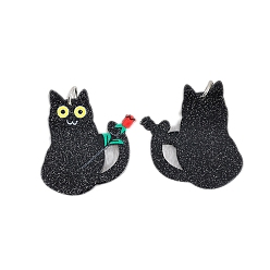 Черный Акриловые подвески на тему Дня Святого Валентина, кошка, чёрные, 40x42 мм