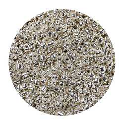 Silver Glass Seed Beads, Dyed Colors, Round, Silver, Size: about 2mm in diameter, hole:1mm