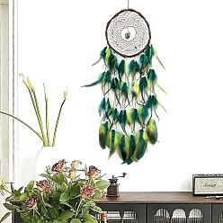 Зеленый Авантюрин Сетка из ротанга/паутины с подвесными украшениями из перьев, для дома гостиная спальня декор, с натуральными зелеными авантюринами, 800 мм