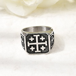 Античное Серебро 304 из нержавеющей стали кольца палец для мужчин, Иерусалимский крест, античное серебро, размер США 10 1/4 (19.9 мм)