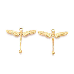 Настоящее золото 18K 304 подвески из нержавеющей стали, стрекоза, ионное покрытие (ip), реальный 18 k позолоченный, 31x35x2.5 мм, отверстие : 2 мм