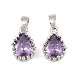 Lila Messing pflastern Zirkonia Charme, Träne Reize, Einzelstein-Anhänger, Platin Farbe, lila, 13x8.5x5 mm, Bohrung: 5x3 mm