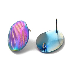 Rainbow Color Ионное покрытие (ip) 304 детали серег из нержавеющей стали, с вертикальной петлей, текстурированный овал, Радуга цветов, 20x16 мм, отверстие : 2.5 мм, штифты : 0.7 мм