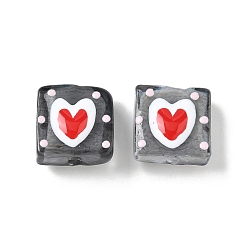 Сланцево-синий Эмалевые бусины ручной работы в технике лэмпворк, бусины ручной работы, квадрат с сердцем, синевато-серый, 15~16x14.5~15x8~8.5 мм, отверстие : 1.6 мм