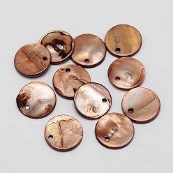 Верблюжий Окрашенные естественно плоские круглые раковины кулон, верблюжие, 15x2 мм, отверстие : 1.5 мм