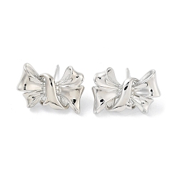 Platinum Rack Plating Brass Stud Earring, Cadmium Free & Lead Free, Long-Lasting Plated, Bowknot, Platinum, 15x22mm