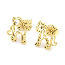 Golden Hollow Out Unicorn 304 Stainless Steel Stud Earrings, Golden, 12.5x12mm