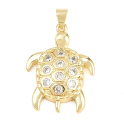 Золотой Латунные микро проложить кубического циркония подвески, прелести черепахи, прозрачные, золотые, 28x24x4 мм, отверстие : 6x3.5 мм