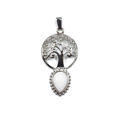Белый Нефрит Подвески-капли из натурального белого нефрита, Подвески «Древо жизни» с металлическими фурнитурой с платиновым покрытием, 49x26 мм