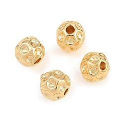 Plaqué 18K Or Véritable Perles intercalaires texturées en laiton, ronde, réel 18 k plaqué or, 6x5.5mm, Trou: 1.4mm