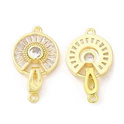 Настоящее золото 18K Покрытие стойки латунь микро паве прозрачный кубический цирконий усилитель укороченные поручни, подвеска навесная навесная, долговечный, плоско-круглые, реальный 18 k позолоченный, 26 мм, отверстия : 1.4 mm и 1.5 мм