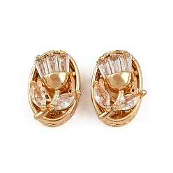 Настоящее золото 18K Латунные микро проложить кубического циркония бусы, овальные с цветком, реальный 18 k позолоченный, 13.5x10.5x6 мм, отверстие : 1.8 мм