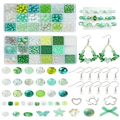 Green DIY Glass Beads Earrings Making Kits, Green, 8~9mm, Hole: 1mm