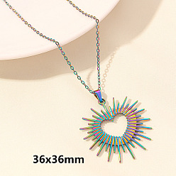 Rainbow Color 304 ожерелья с подвеской в виде сердца из нержавеющей стали для мужчин и женщин, Радуга цветов, 15.75 дюйм (40 см), Кулон : 36x36 мм