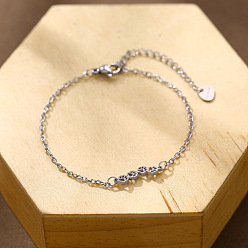 Stainless Steel Color 304 Stainless Steel Paw Print Link Bracelets, Cable Chain Bracelets for Women, Stainless Steel Color, 6.50 inch(16.5cm)
