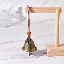 Античная Бронза Железный колокольчик и тибетский стиль сплава подвеска ключ украшения, подвесные украшения из деревянных бусин и шнура из искусственной замши, античная бронза, 115 мм