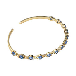Deep Sky Blue Cubic Zirconia Flat Round Open Cuff Bangle, Real 18K Gold Plated Brass Jewelry for Women, Deep Sky Blue, Inner Diameter: 2-1/4 inch(5.7cm)