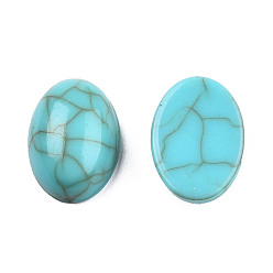 Turquoise Moyen Cabochons acryliques, style de pierres fines imitation, ovale, turquoise moyen, 14x10x5mm