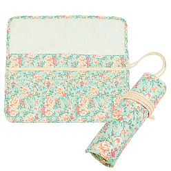 Aqua 22 Slots Double Layer Art Paint Brushes Case, Roll Up Pen Holder Canvas Pouch Bag, Floral Pattern, Aqua, 43x37.5x0.4cm