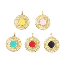 Mixed Color PVD Vacuum Plating 304 Stainless Steel Enamel Pendants, Light Gold, Flat Round, Mixed Color, 19x15x4mm, Hole: 2.4mm