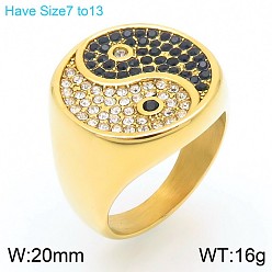 Yin-yang 304 Кольца из нержавеющей стали с кубическим цирконием для мужчин, золотые, инь-ян, размер США 8 (18.1 мм)
