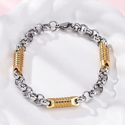 Золотой & Цвет Нержавеющей Стали 201 цепи браслеты из нержавеющей стали Роло, с 304 нержавеющей стали застежки, золотые и нержавеющая сталь цвет, 8-1/2 дюйм (21.7 см)