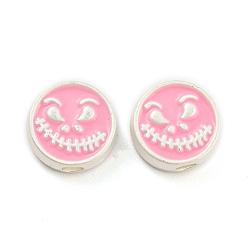 Matte Silver Color Alloy Enamel Beads, Flat Round with Devil Pattern, Matte Silver Color, 10x4mm, Hole: 2mm