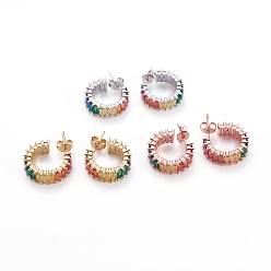 (52) Непрозрачная лаванда Латунные микро проложить серьги стержня кубического циркония, серьги-кольца, с латунными гайками для ушей, кольцо, красочный, разноцветные, 15x5 мм , штифт: 0.7 мм