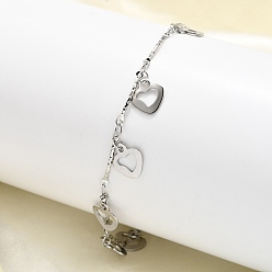 Нержавеющая Сталь Цвет 304 шарм браслеты из нержавеющей стали сердце, браслеты из цепочек для женщин, цвет нержавеющей стали, 6-3/4 дюйм (17.1 см) в длину + 32 удлинитель мм