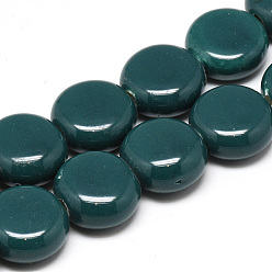 Темно-серый Фарфоровые бусины ручной работы, яркие глазированный фарфор, плоско-круглые, темно-серый, 10.5~11x6~6.5 мм, отверстие : 1.5 мм