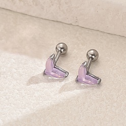 Фиолетовый Серьги-гвоздики из нержавеющей стали с кристаллами в форме рыбьего хвоста, цвет нержавеющей стали, фиолетовые, 6.5x6.6 мм
