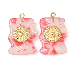 Красный 304 подвески из нержавеющей стали смолы, Волна с солнечными амулетами, золотые, красные, 32.5x21x6 мм, отверстие : 2 мм