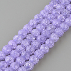 Lilac Synthetic Crackle Quartz Beads Strands, Round, Dyed, Lilac, 8mm, Hole: 1mm, about 50pcs/strand, 15.7 inch