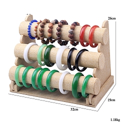 Бежевый 3-ярусные бархатные съемные фланелевые витрины для браслетов, дисплей ювелирных изделий стойки, бежевые, 32x19x27 см