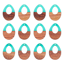 PaleTurquoise Resin & Wood Pendants, Teardrop, Pale Turquoise, 37.5x28x3~3.5mm, Hole: 1.5mm, 12pcs/box
