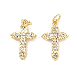 Настоящее золото 18K Латунные микро проложить кубического циркония подвески, крест прелести, долгоиграющий, стойки покрытие, без свинца и без кадмия, с целью перехода в кольце, реальный 18 k позолоченный, 21x13.5x2 мм, Перейти кольцо: 5x1 мм, внутренний диаметр: 3.5 мм