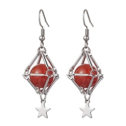 Звезда Природные сердолик болтаться серьги, длинные серьги-капли из латуни в стиле макраме, звезда, 53x16 мм