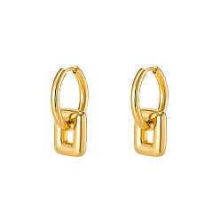 Square 304 Stainless Steel Hoop Dangle Earrings for Women, Real 18K Gold Plated, Square