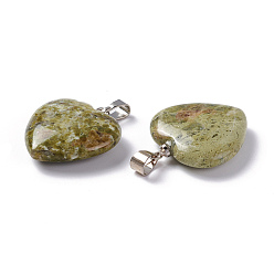 Unakite Natural Unakite Pendants, Heart, with Brass Findings, Platinum, 22~23x20~20.5x6~7.5mm, Hole: 5x8mm