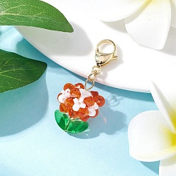 Оранжево-Красный Стеклянные подвески в виде цветов, с 304 из нержавеющей стали Lobster Claw застежками, оранжево-красный, 40 мм